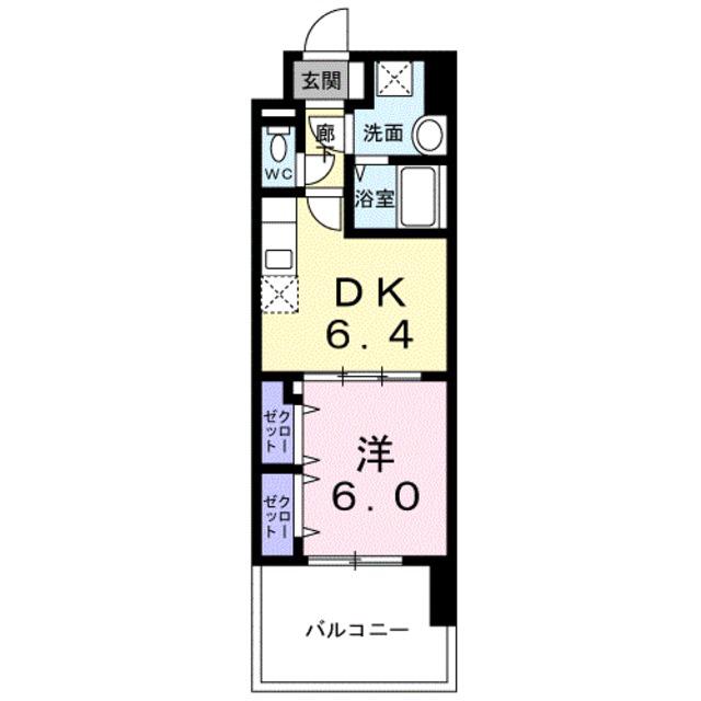 アベリア(1DK/6階)の間取り写真