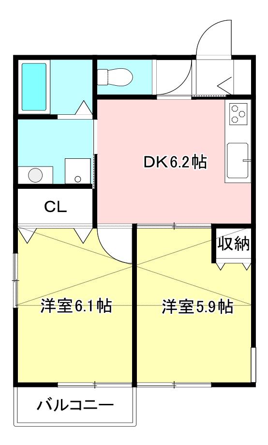 SHION(2DK/2階)の間取り写真