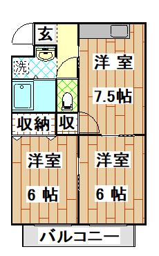 コンフォート(2DK/2階)の間取り写真