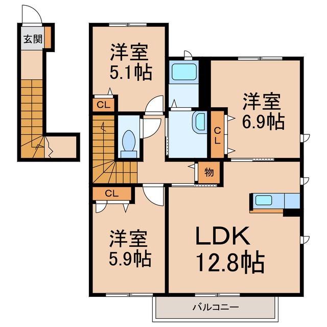 シャーメゾンロイヤルヒルズII(3LDK/2階)の間取り写真
