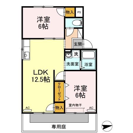 コーポラスY.O 南棟(2LDK/1階)の間取り写真