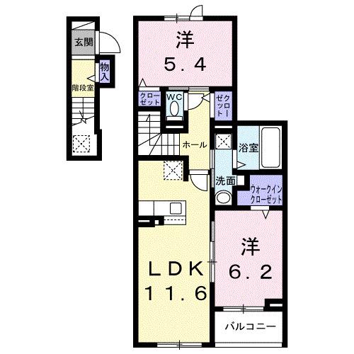 ソレアード コート(2LDK/2階)の間取り写真