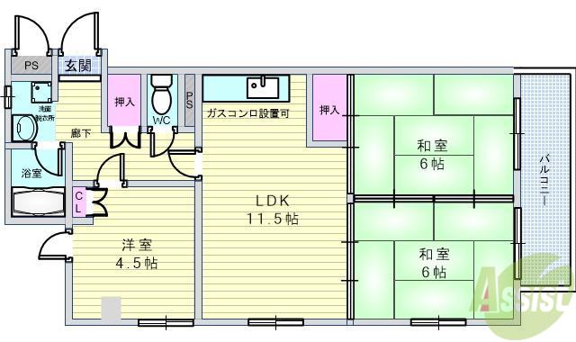 曽根ファイブ(3LDK/3階)の間取り写真