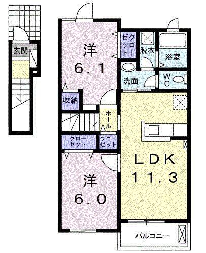 ブルーマーリン E(2LDK/2階)の間取り写真