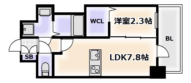ファステート難波ミライズ(1DK/13階)の間取り写真