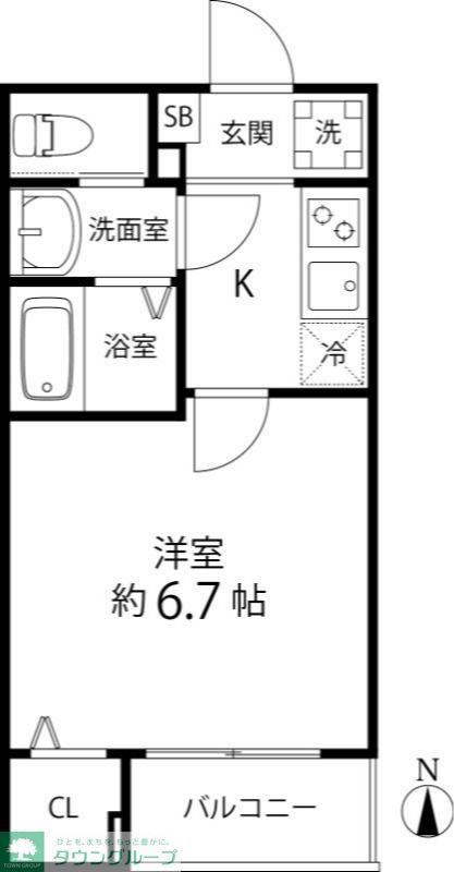 TS CUORE六町II(1K/2階)の間取り写真