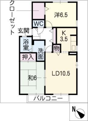 ハーモニー三好A棟(2LDK/2階)の間取り写真