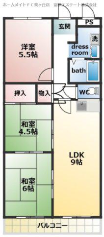 EVERGREEN泉ヶ丘1号館(3LDK/4階)の間取り写真