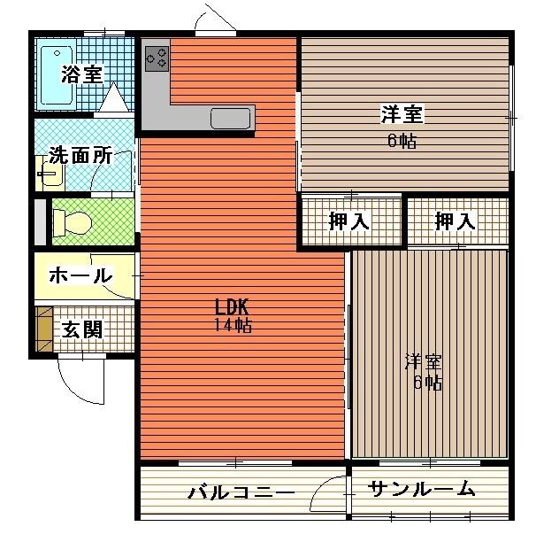 パークレーンA(2LDK/2階)の間取り写真