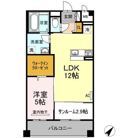 アイコート中東(1LDK/4階)の間取り写真