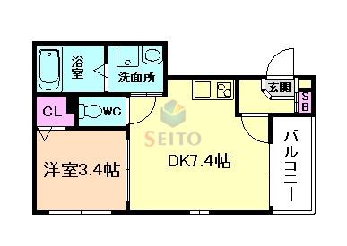ハーモニーテラス千成町(1DK/3階)の間取り写真