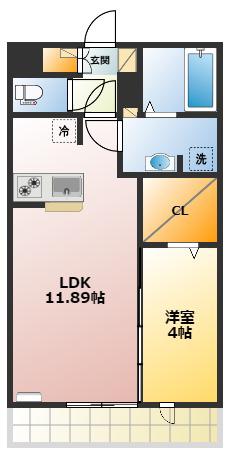 ハピネス武蔵野(1LDK/2階)の間取り写真