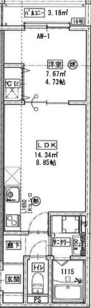 プレシャス大桐(1LDK/2階)の間取り写真