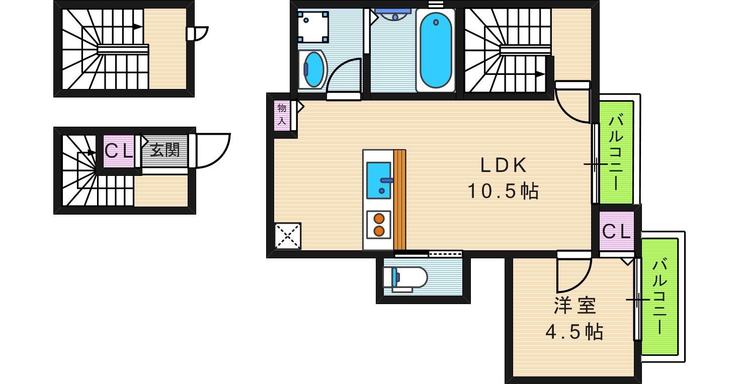 CASA PINO BUG(1LDK/3階)の間取り写真