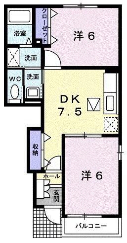 ミューズグランデC(2DK/1階)の間取り写真