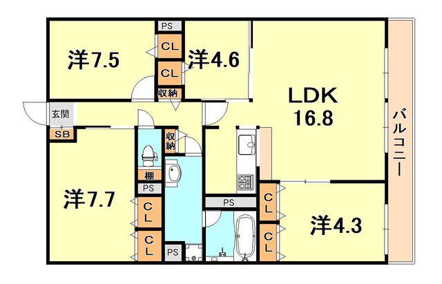 ラフィーネ御影(4LDK/3階)の間取り写真