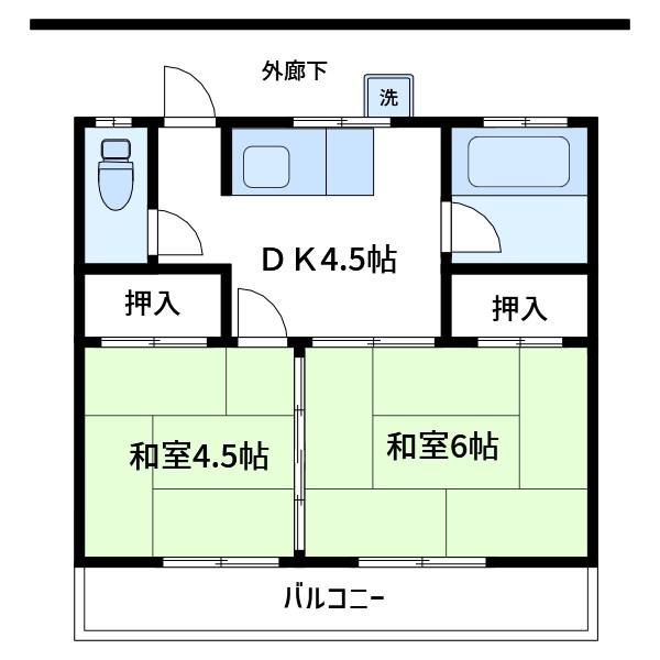 サニーハイツB(2DK/2階)の間取り写真