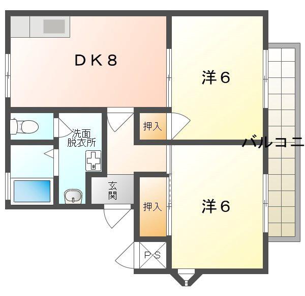 ロイヤルワールド(2DK/2階)の間取り写真