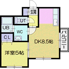 オリオン22(1LDK/4階)の間取り写真
