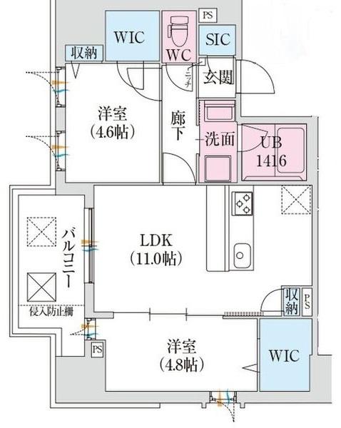 スプランディッドX(2LDK/8階)の間取り写真
