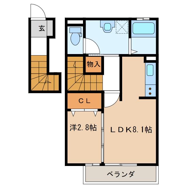 G-ROOM飯柄(1LDK/2階)の間取り写真