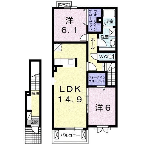 コート デ マグノリアIII(2LDK/2階)の間取り写真