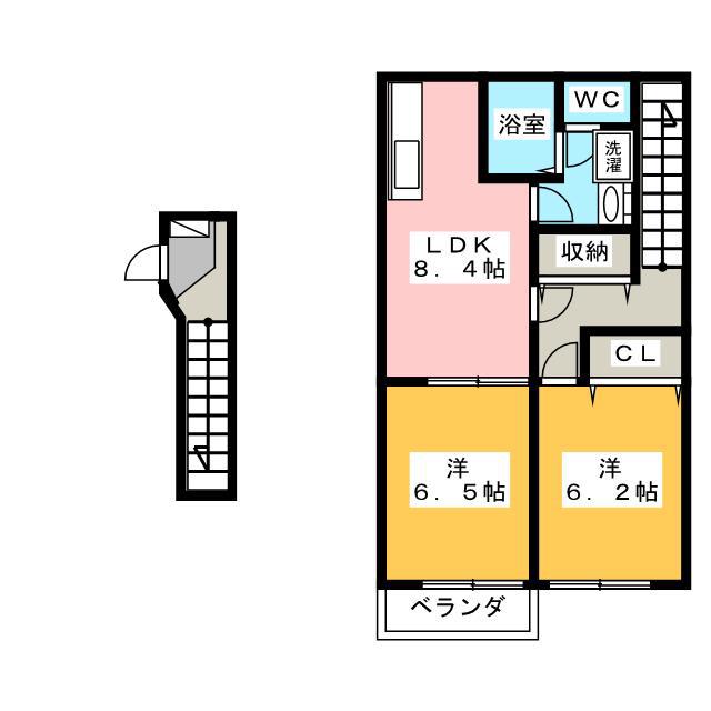 クレセント佃S(2LDK/2階)の間取り写真