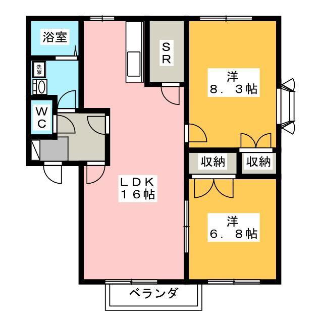 ディアスみやざわ B棟(2LDK/1階)の間取り写真