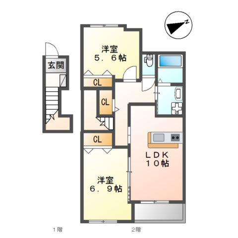 ESPERANZA(1LDK/2階)の間取り写真