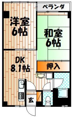 第12小倉三萩野IR BLD(2DK/4階)の間取り写真