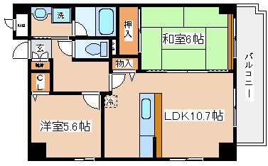 リバービレッジ兵庫(2LDK/6階)の間取り写真