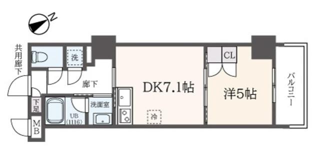 EVERGREEN(1DK/3階)の間取り写真