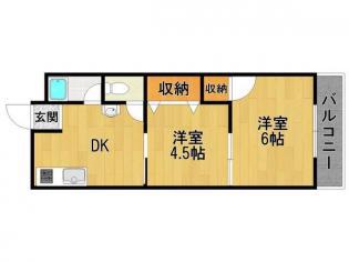 浅堀マンション(2DK/4階)の間取り写真
