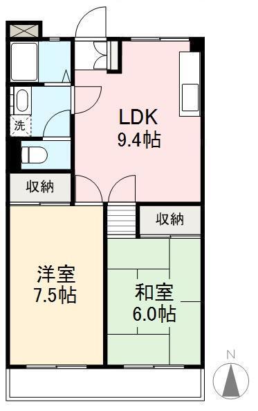 ラフィネ・ノワール高松(2LDK/4階)の間取り写真