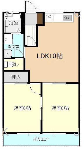 サンライズ棚橋(2LDK/2階)の間取り写真