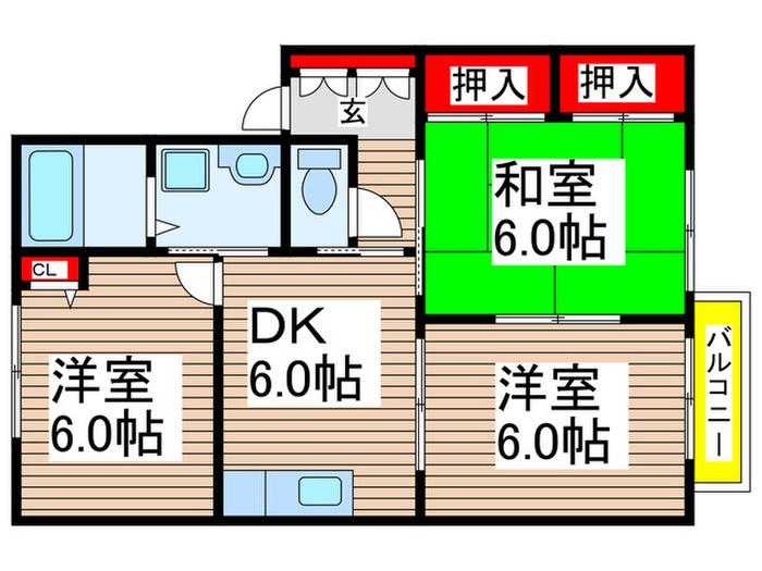 クレストハイツ(3DK/2階)の間取り写真