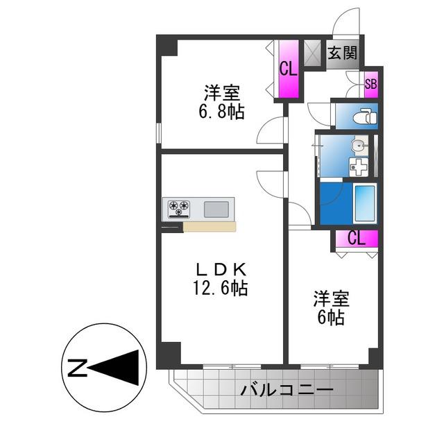 BADGE大道(2LDK/3階)の間取り写真