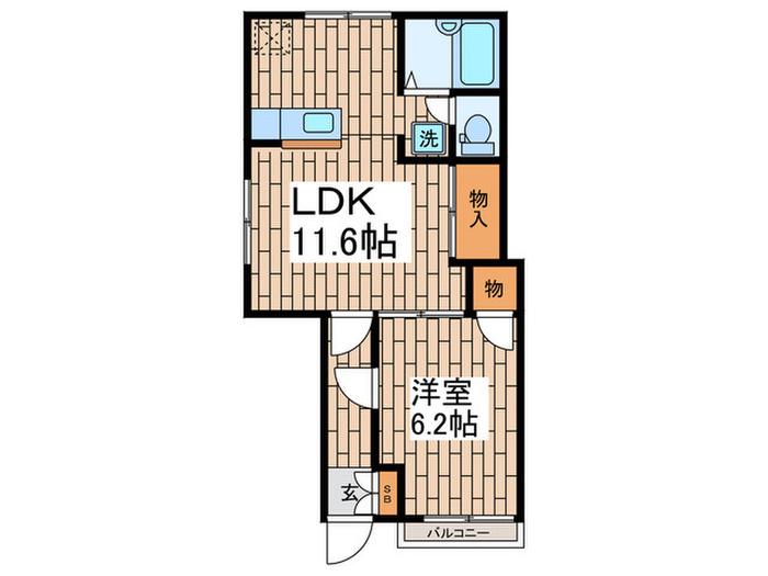 デュウコートII(1LDK/1階)の間取り写真