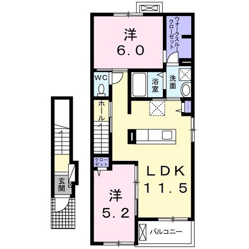 カーサ・マロン(2LDK/2階)の間取り写真