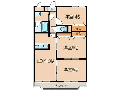 メビュースコート(3LDK/3階)の間取り写真