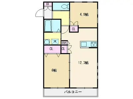 グランディール上福岡I(2LDK/2階)の間取り写真