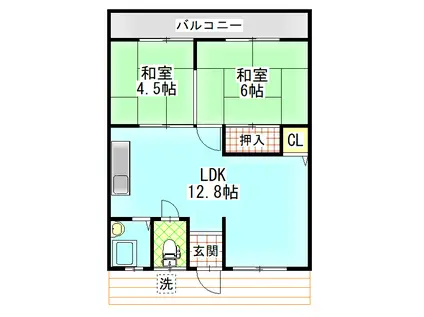 ＪＲ予讃線 伊予三島駅 徒歩32分 2階建 築46年(2LDK/1階)の間取り写真