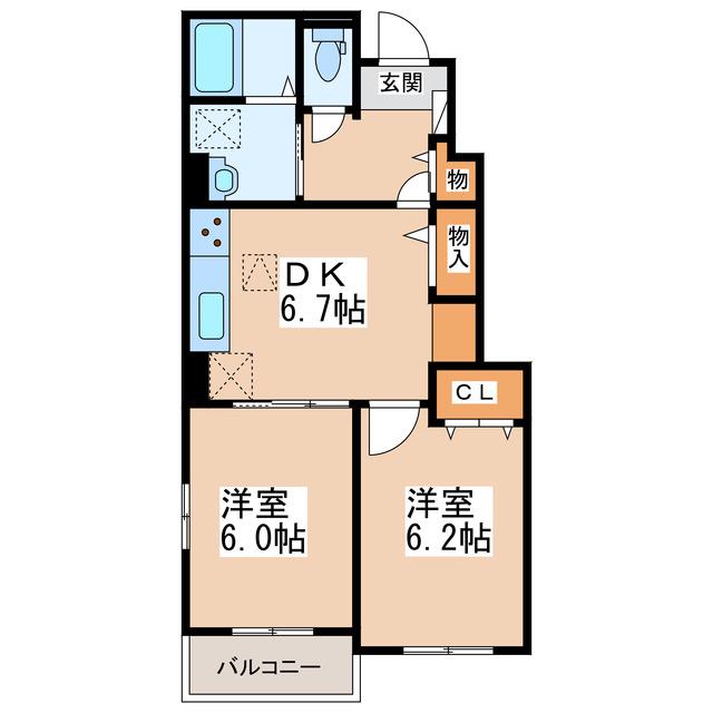 REST WOOD 2(2DK/1階)の間取り写真