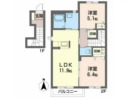 シャーメゾン・シエロ(2LDK/2階)の間取り写真