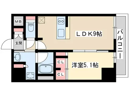 ディームス新大阪(1LDK/6階)の間取り写真