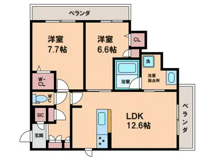 シャーメゾン 日想館(2LDK/4階)の間取り写真