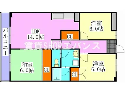 津田沼アカシアハイツ1号棟(3LDK/2階)の間取り写真