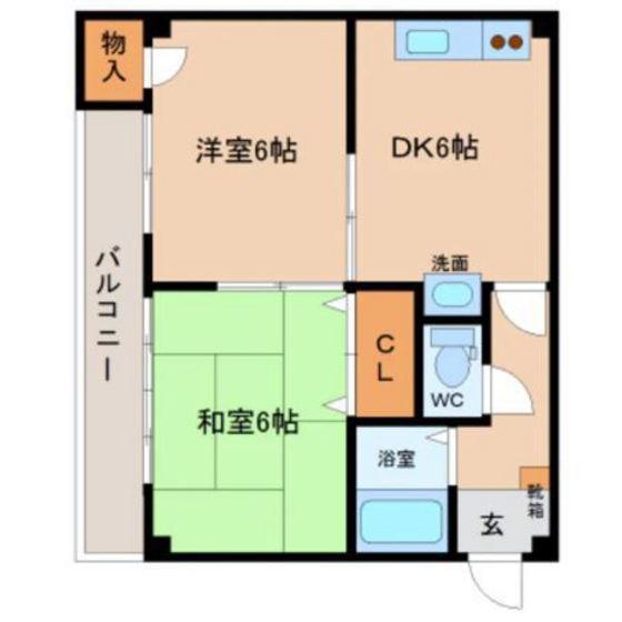 ファミリオ長柄(2DK/1階)の間取り写真