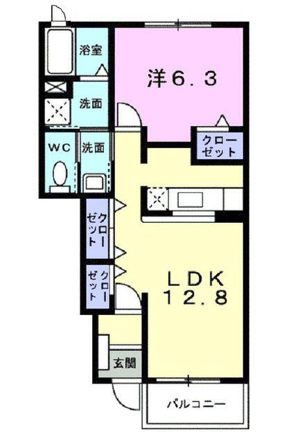 ガーネット(1LDK/1階)の間取り写真