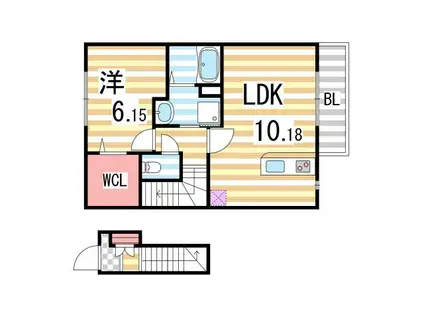 デュラ・カーサコンフォルターブルII(1LDK/2階)の間取り写真